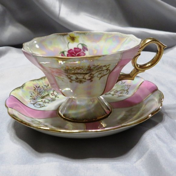 Vintage Iridescent Teacup and Saucer - Picture 1 of 6